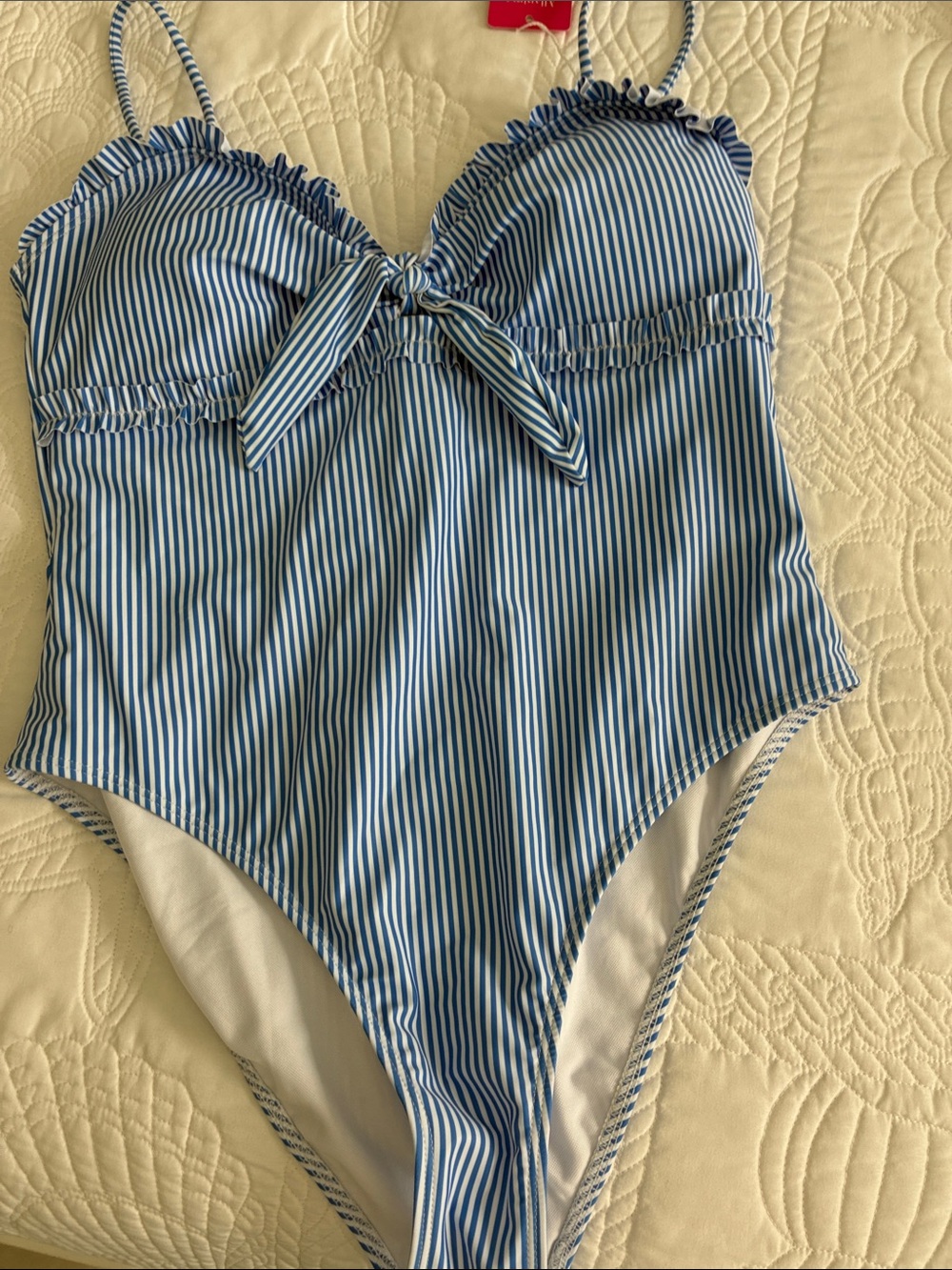 Allanime Blue & White Striped One-Piece Swimsuit with Front Tie